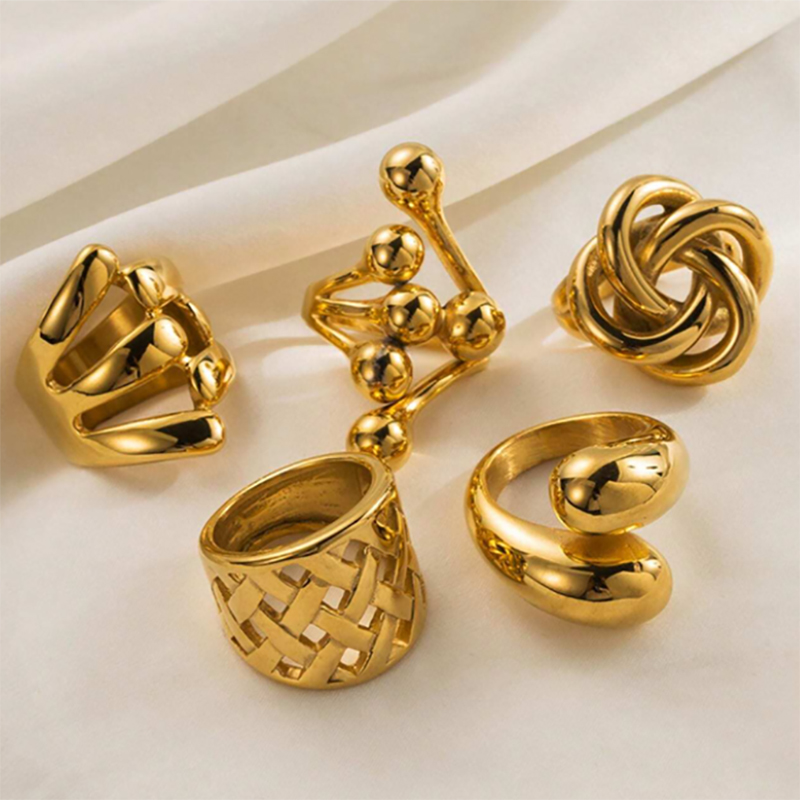 304 Stainless Steel 14K Gold Plated Retro Classic Style Plating Geometric Water Droplets Open Rings display picture 6