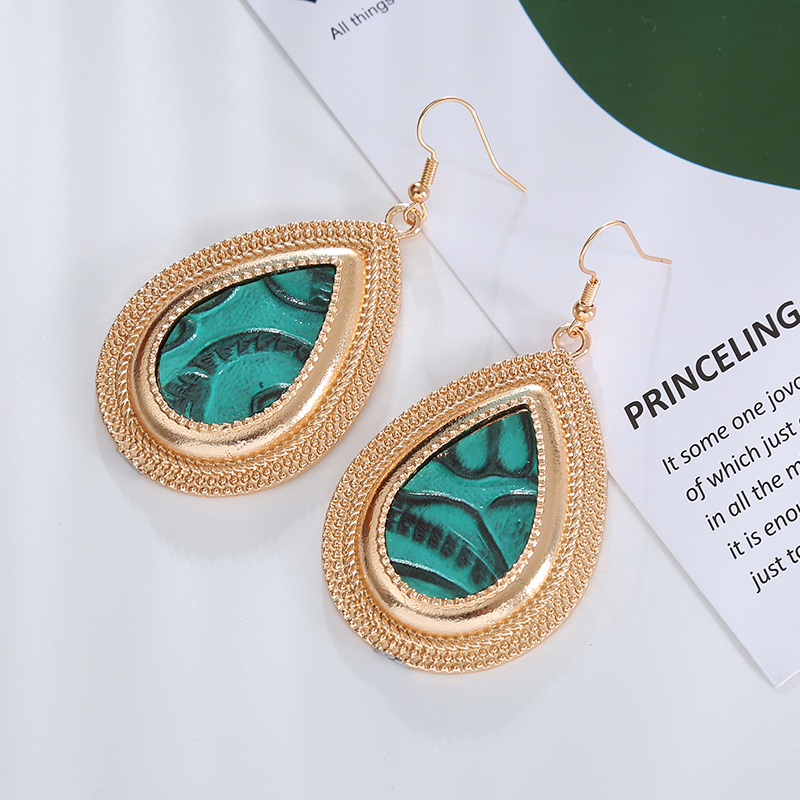 1 Pair Retro Water Droplets Plating Inlay Alloy Pu Drop Earrings display picture 4