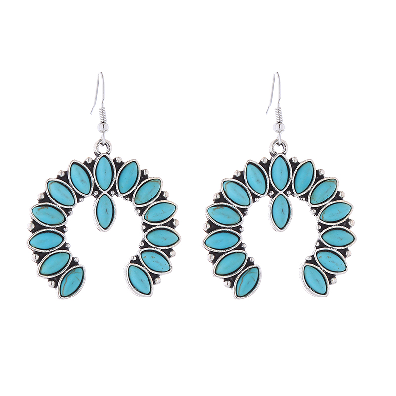 1 Pair Vintage Style Simple Style Classic Style Horse Eye Plating Inlay Alloy Turquoise Silver Plated Drop Earrings display picture 6