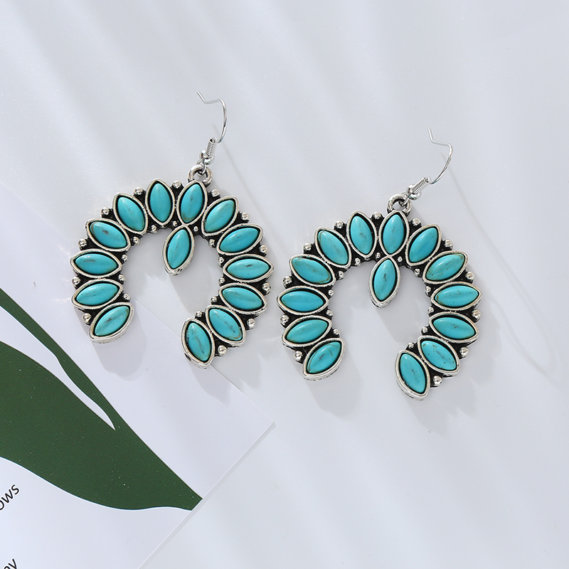 1 Pair Vintage Style Simple Style Classic Style Horse Eye Plating Inlay Alloy Turquoise Silver Plated Drop Earrings display picture 4