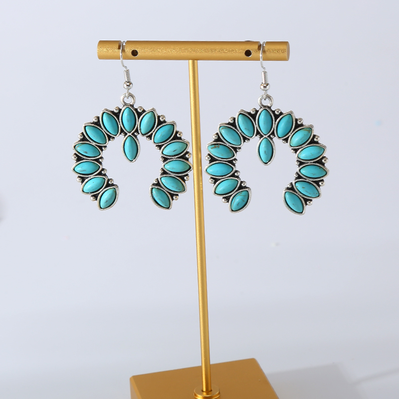 1 Pair Vintage Style Simple Style Classic Style Horse Eye Plating Inlay Alloy Turquoise Silver Plated Drop Earrings display picture 2