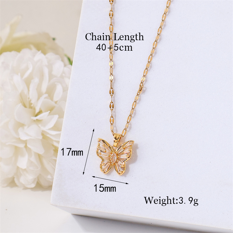 Stainless Steel Titanium Steel 18K Gold Plated Simple Style Plating Inlay Butterfly Zircon Pendant Necklace display picture 5