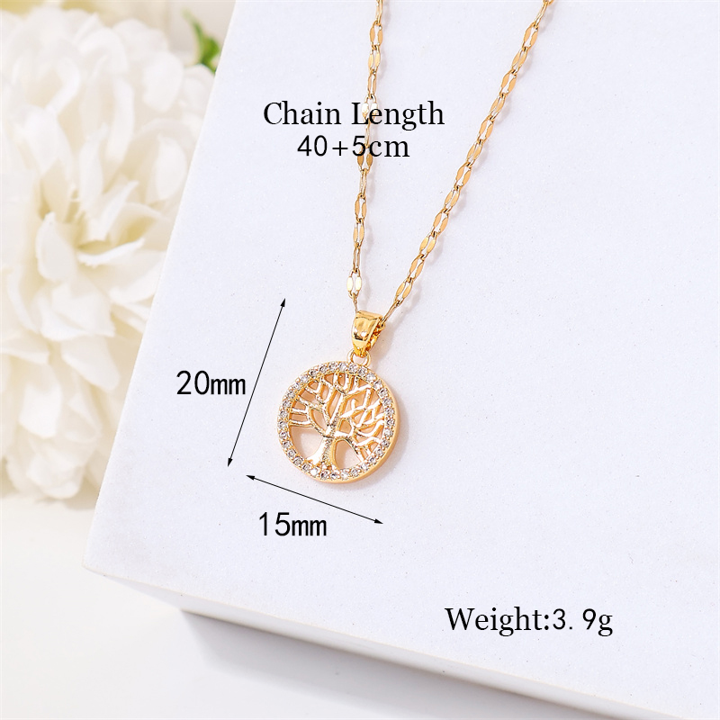 Stainless Steel Titanium Steel 18K Gold Plated Simple Style Plating Inlay Tree Zircon Pendant Necklace display picture 5
