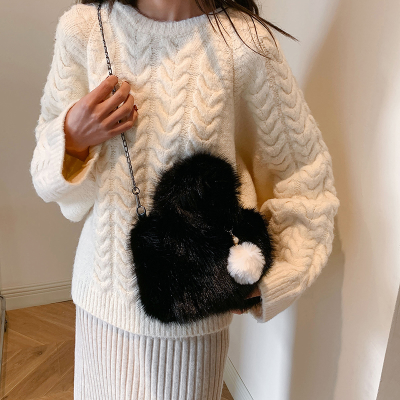 Women's Plush Solid Color Cute Classic Style Streetwear Fluff Ball Sewing Thread Chain Square Magnetic Buckle Handbag display picture 17