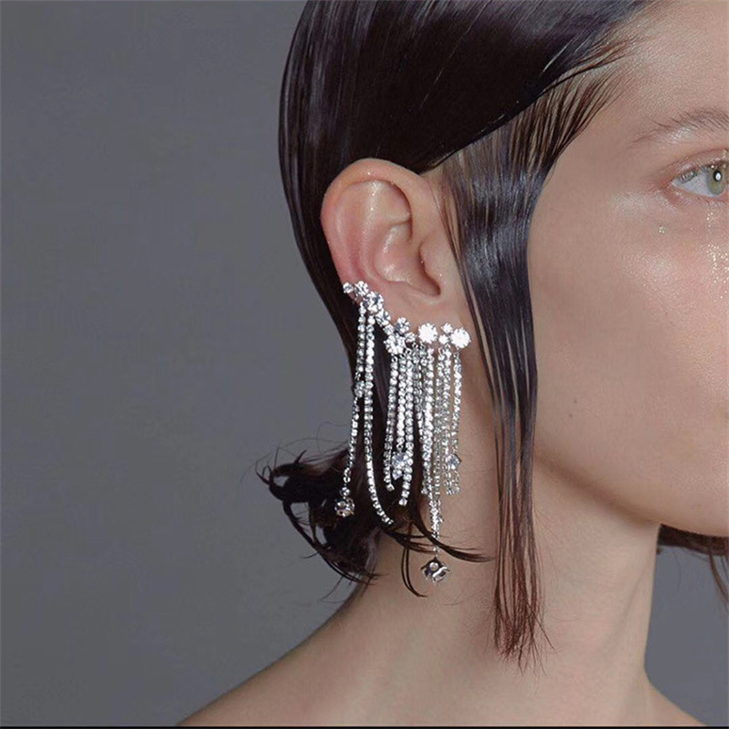 1 Pair Elegant Luxurious Geometric Tassel Inlay Alloy Rhinestones Silver Plated Drop Earrings display picture 2