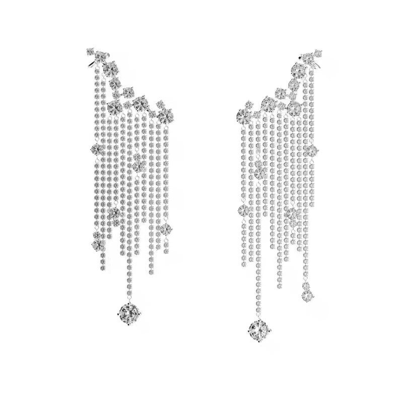 1 Pair Elegant Luxurious Geometric Tassel Inlay Alloy Rhinestones Silver Plated Drop Earrings display picture 12