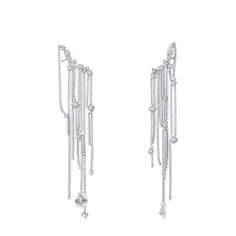 1 Pair Elegant Luxurious Geometric Tassel Inlay Alloy Rhinestones Silver Plated Drop Earrings display picture 13