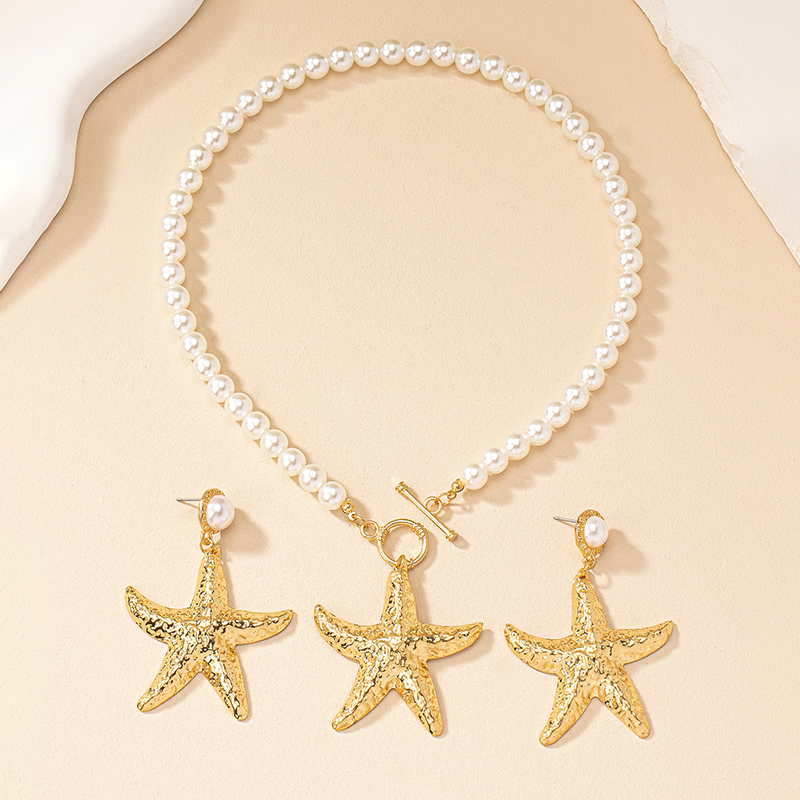 Fairy Style Elegant Starfish Alloy Plastic Ferroalloy Plating 14k Gold Plated Women's Earrings Necklace display picture 2