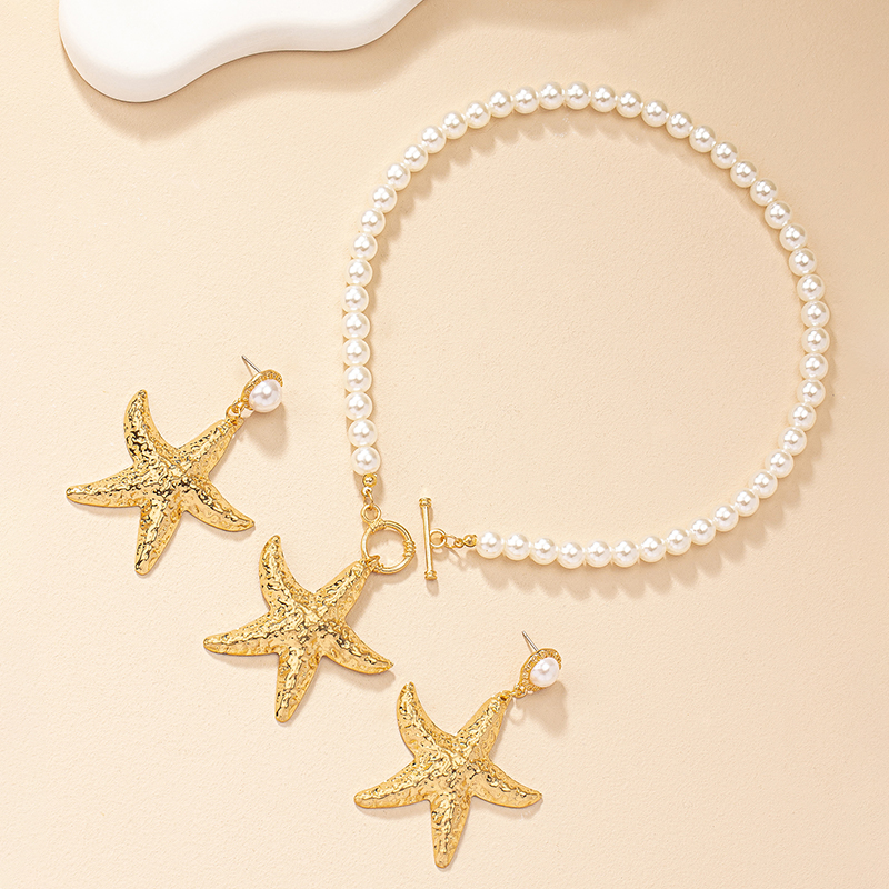 Fairy Style Elegant Starfish Alloy Plastic Ferroalloy Plating 14k Gold Plated Women's Earrings Necklace display picture 4