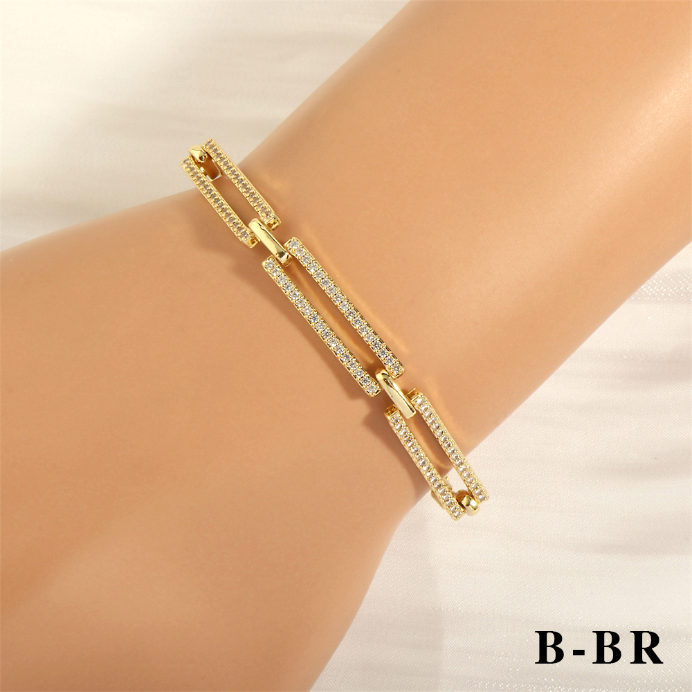Elegant Lady Simple Style Geometric Copper Plating Inlay Zircon 18k Gold Plated Bracelets Necklace display picture 20