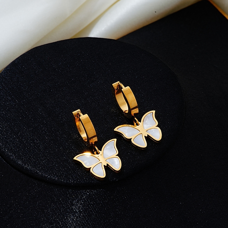 Simple Style Butterfly Stainless Steel Titanium Steel Plating Inlay Shell Gold Plated Jewelry Set display picture 5