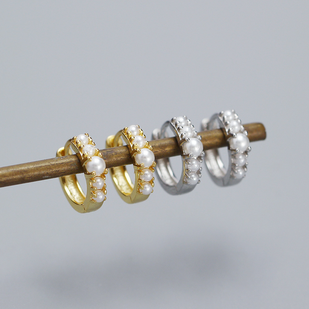 1 Paar Moderner Stil Klassischer Stil Geometrisch Überzug Inlay Sterling Silber Künstliche Perlen Ohrringe display picture 4