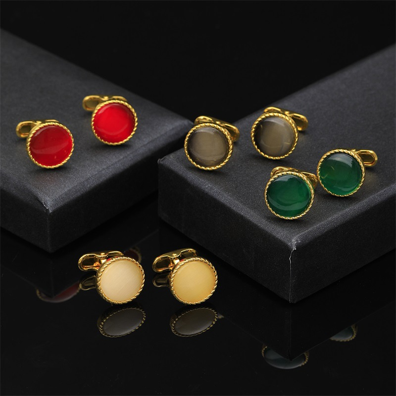 Formal Simple Style Shiny Round Alloy Inlay Crystal Zircon Unisex Cufflinks 1 Pair display picture 9