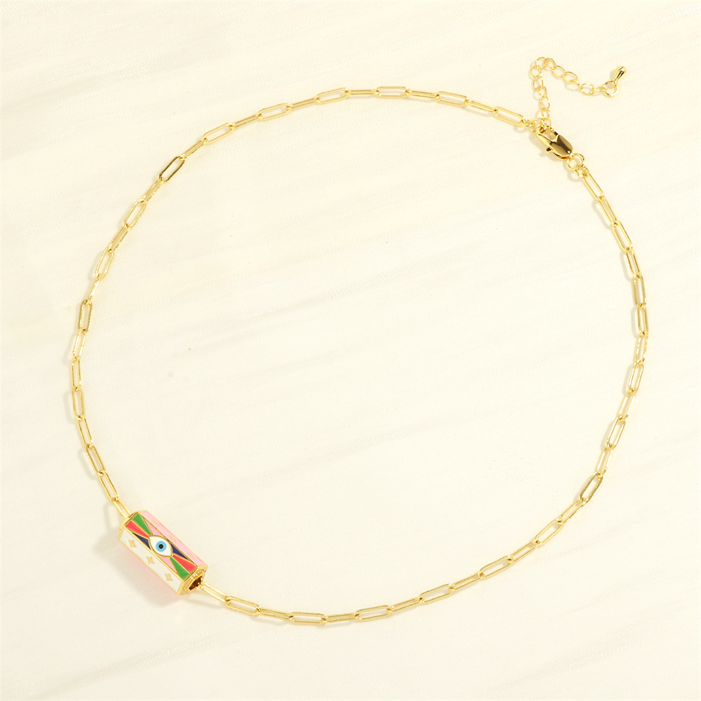 Elegant Simple Style Streetwear Devil's Eye Copper Enamel Plating 18k Gold Plated Bracelets Necklace display picture 7