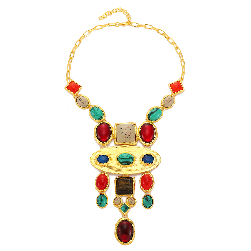 Elegant Luxurious Ethnic Style Geometric Artificial Gemstones Zinc Alloy Wholesale Pendant Necklace display picture 2