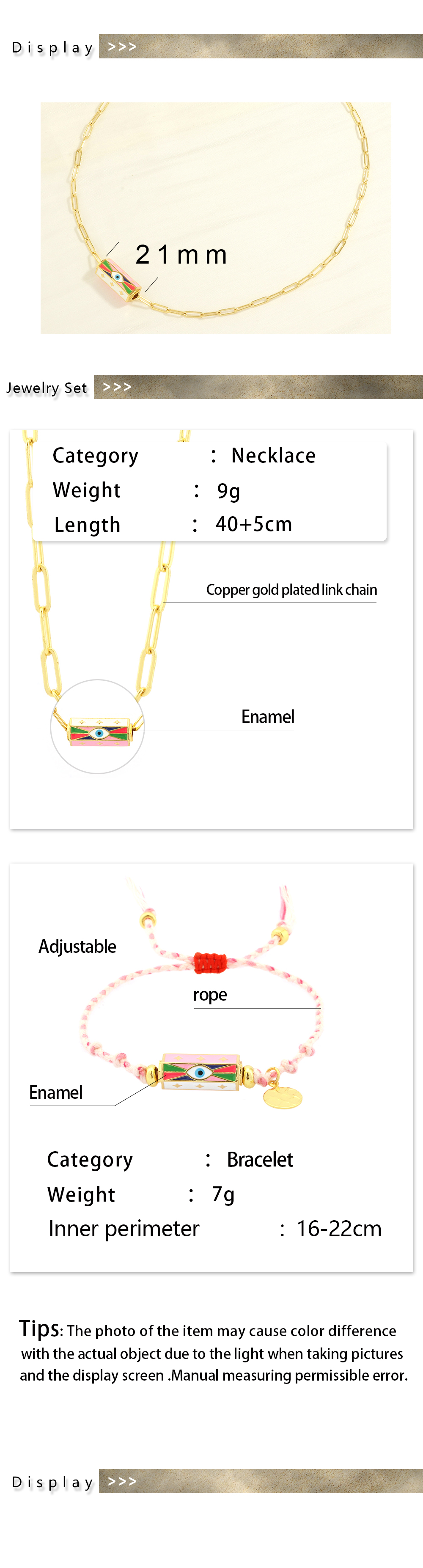 Elegant Simple Style Streetwear Devil's Eye Copper Enamel Plating 18k Gold Plated Bracelets Necklace display picture 1