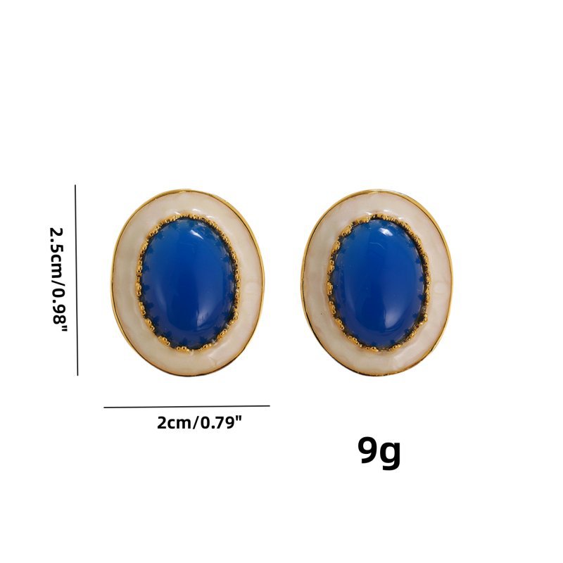 1 Pair Simple Style Oval Inlay Alloy Artificial Gemstones Ear Studs display picture 1