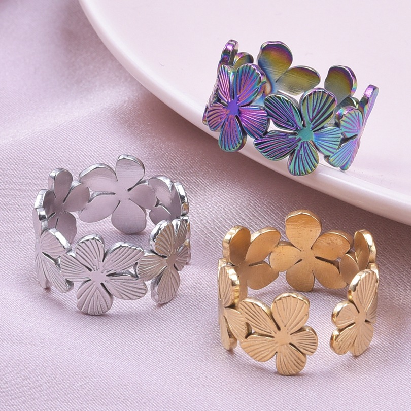Vintage Style Flower Stainless Steel Polishing Open Rings display picture 4