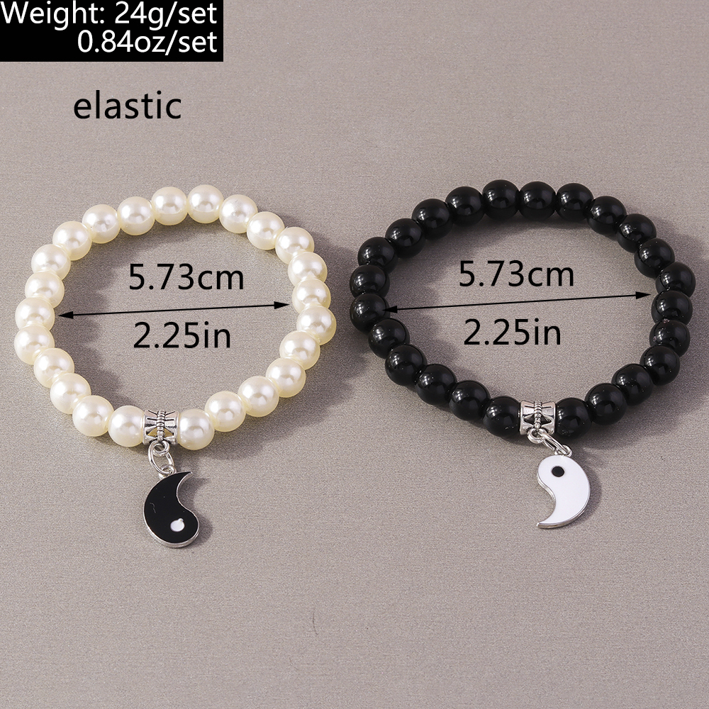 Chinoiserie Runden Perlen Perlen Paar Armbänder display picture 1
