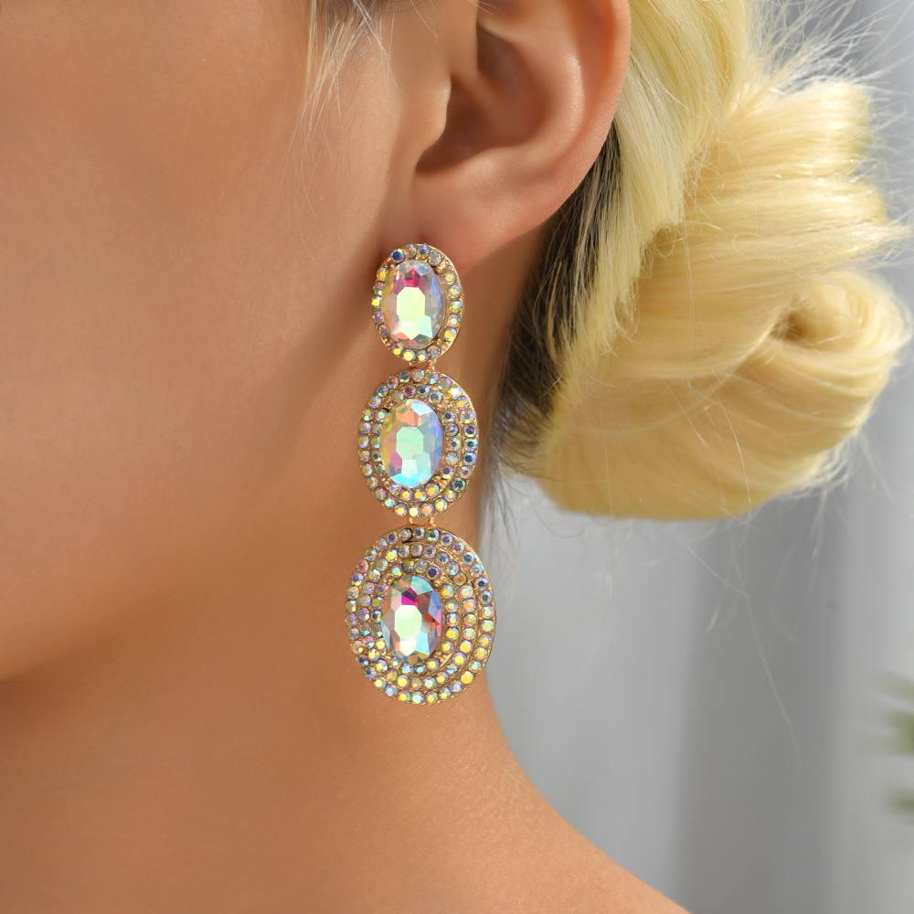 1 Pair Elegant Oval Plating Inlay Alloy Rhinestones Glass Drop Earrings display picture 6