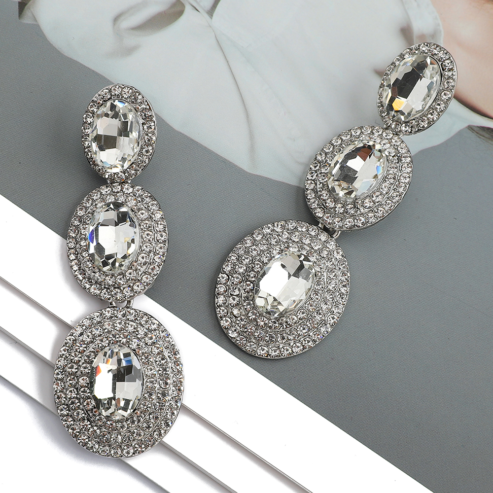 1 Pair Elegant Oval Plating Inlay Alloy Rhinestones Glass Drop Earrings display picture 7
