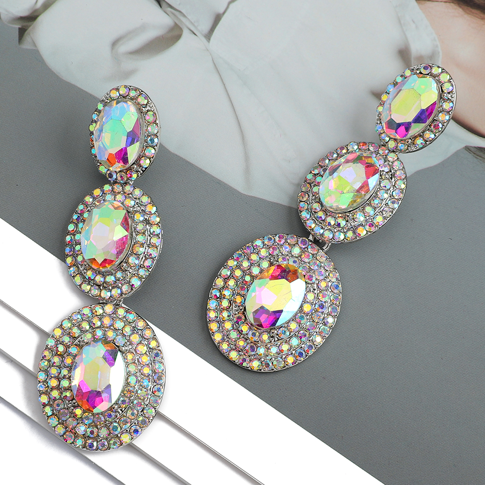 1 Pair Elegant Oval Plating Inlay Alloy Rhinestones Glass Drop Earrings display picture 8