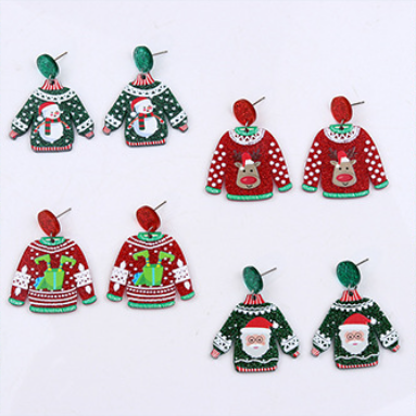 1 Pair Cute Christmas Sweet Santa Claus Snowflake Elk Arylic Wood Drop Earrings display picture 3