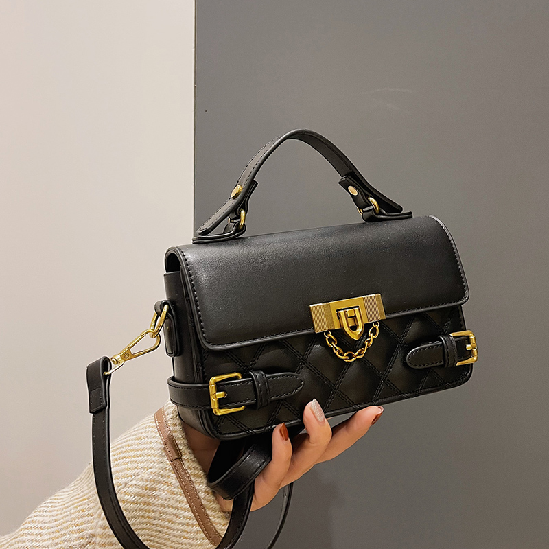 Women's Pu Leather Solid Color Vintage Style Sewing Thread Square Lock Clasp Handbag Square Bag display picture 13