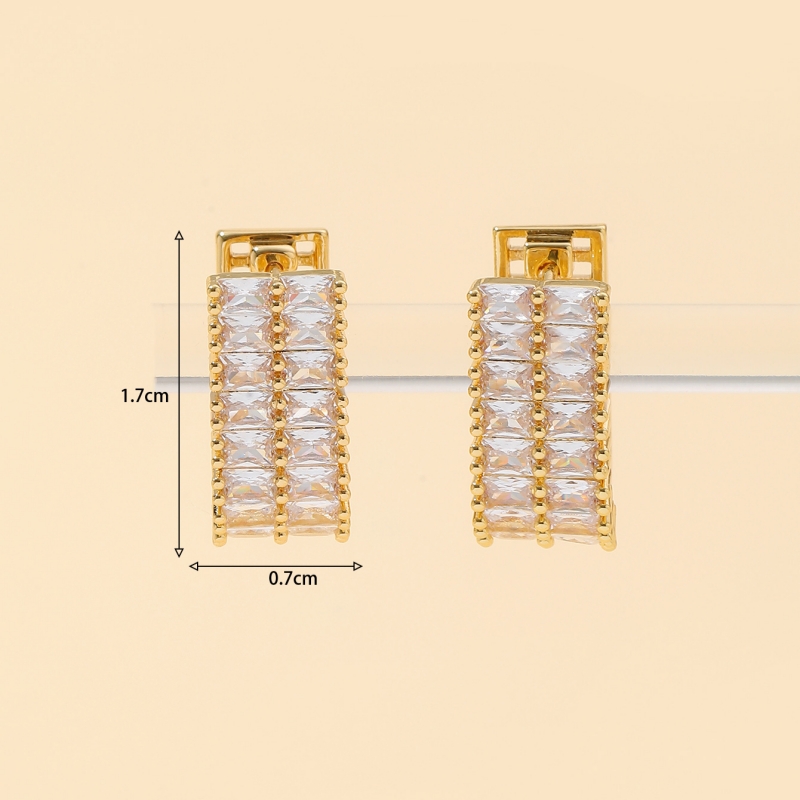 1 Paar Elegant Rechteck Überzug Inlay Kupfer Zirkon Vergoldet Reif Ohrringe display picture 2