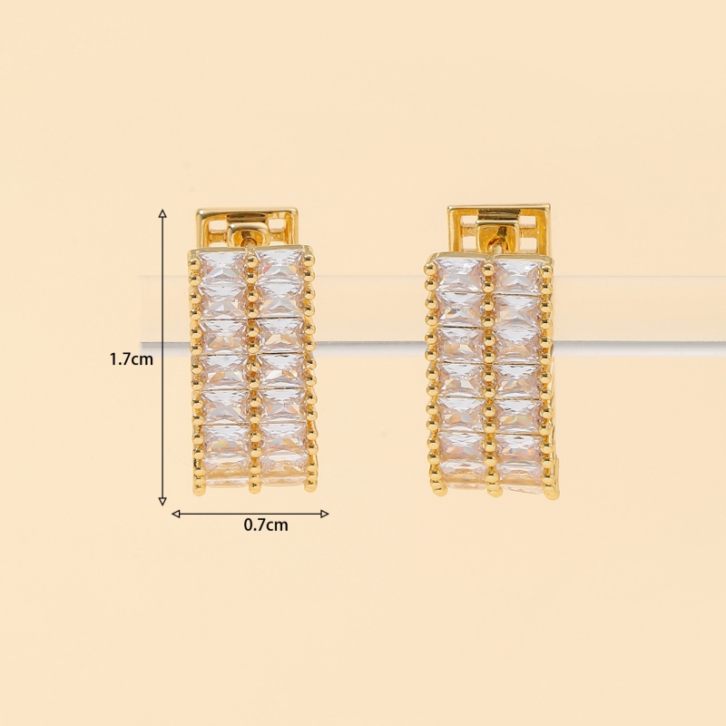 1 Paire Élégant Rectangle Placage Incruster Le Cuivre Zircon Plaqué Or Boucles D'oreilles Cerceau display picture 2