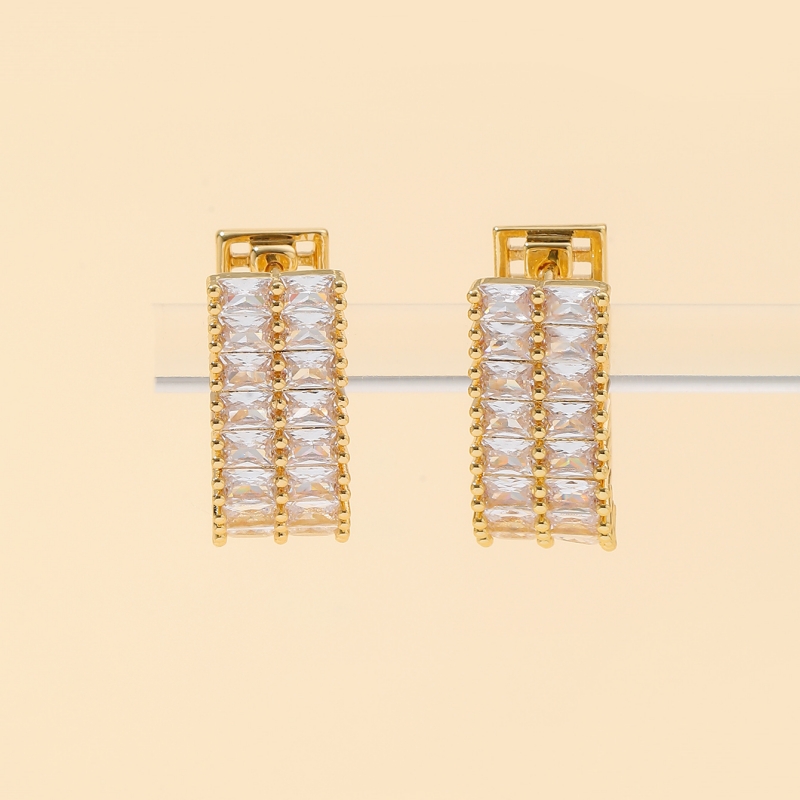 1 Paar Elegant Rechteck Überzug Inlay Kupfer Zirkon Vergoldet Reif Ohrringe display picture 3