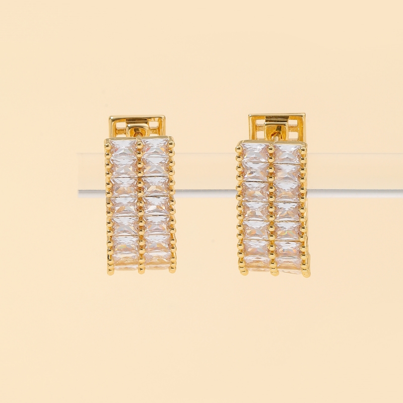 1 Paire Élégant Rectangle Placage Incruster Le Cuivre Zircon Plaqué Or Boucles D'oreilles Cerceau display picture 3