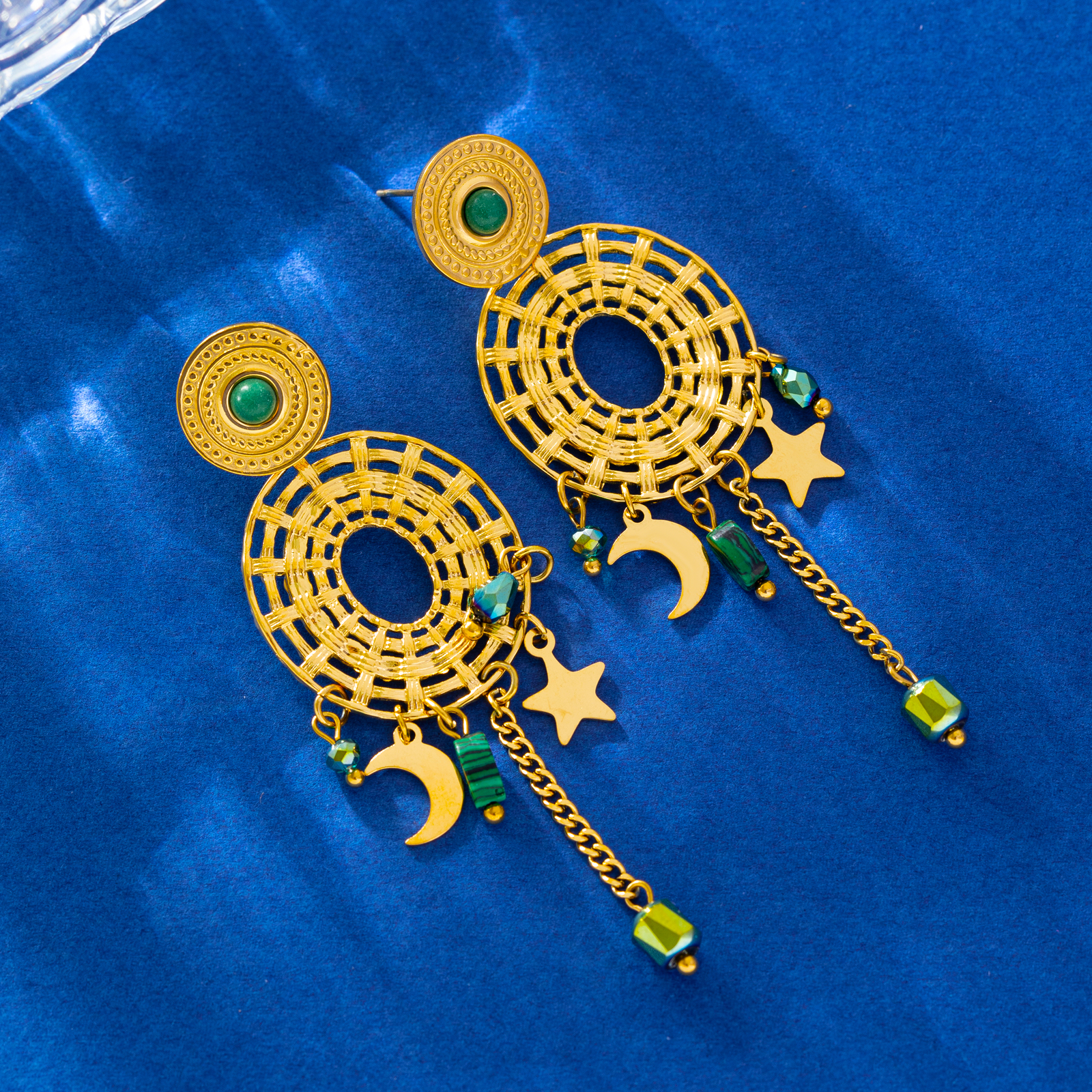 1 Pair Simple Style Eye Of Horus Spiral Stripe Plating Inlay Stainless Steel Artificial Gemstones Artificial Crystal 18k Gold Plated Drop Earrings display picture 11
