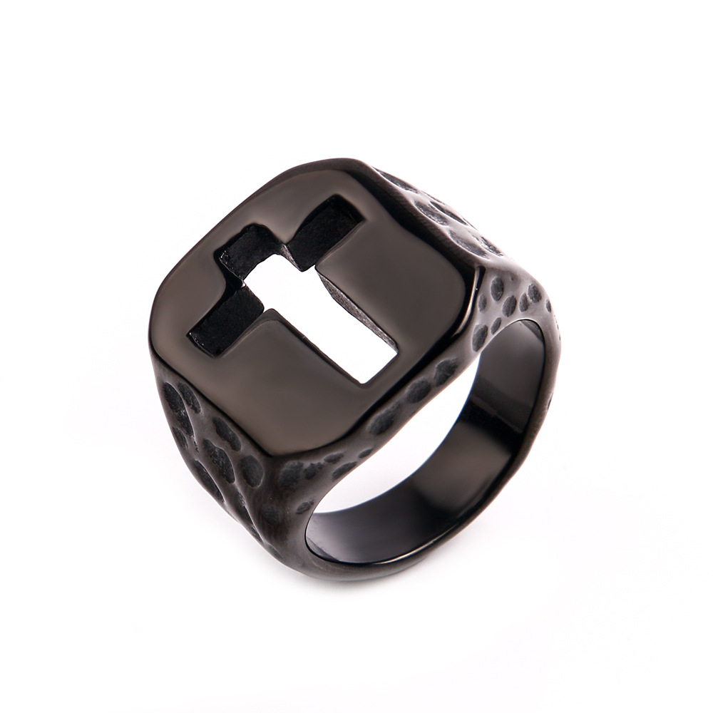 Rock Ropa De Calle Cruzar Acero Titanio Enchapado Chapados en oro de 18k Hombres Anillos display picture 5