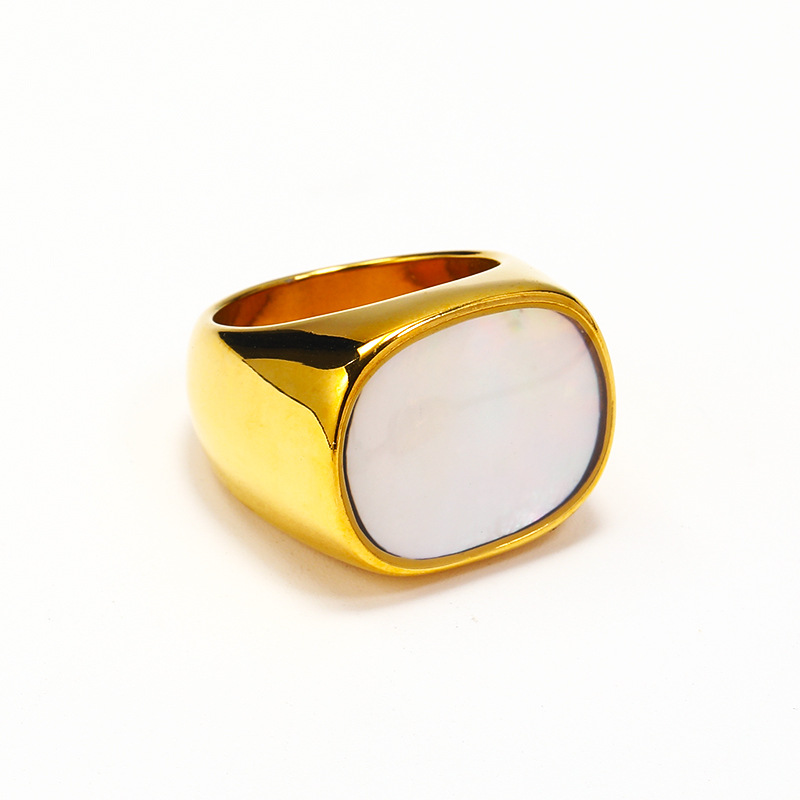 Titanium Steel 18K Gold Plated Hip-Hop Retro Plating Color Block Shell Rings display picture 2