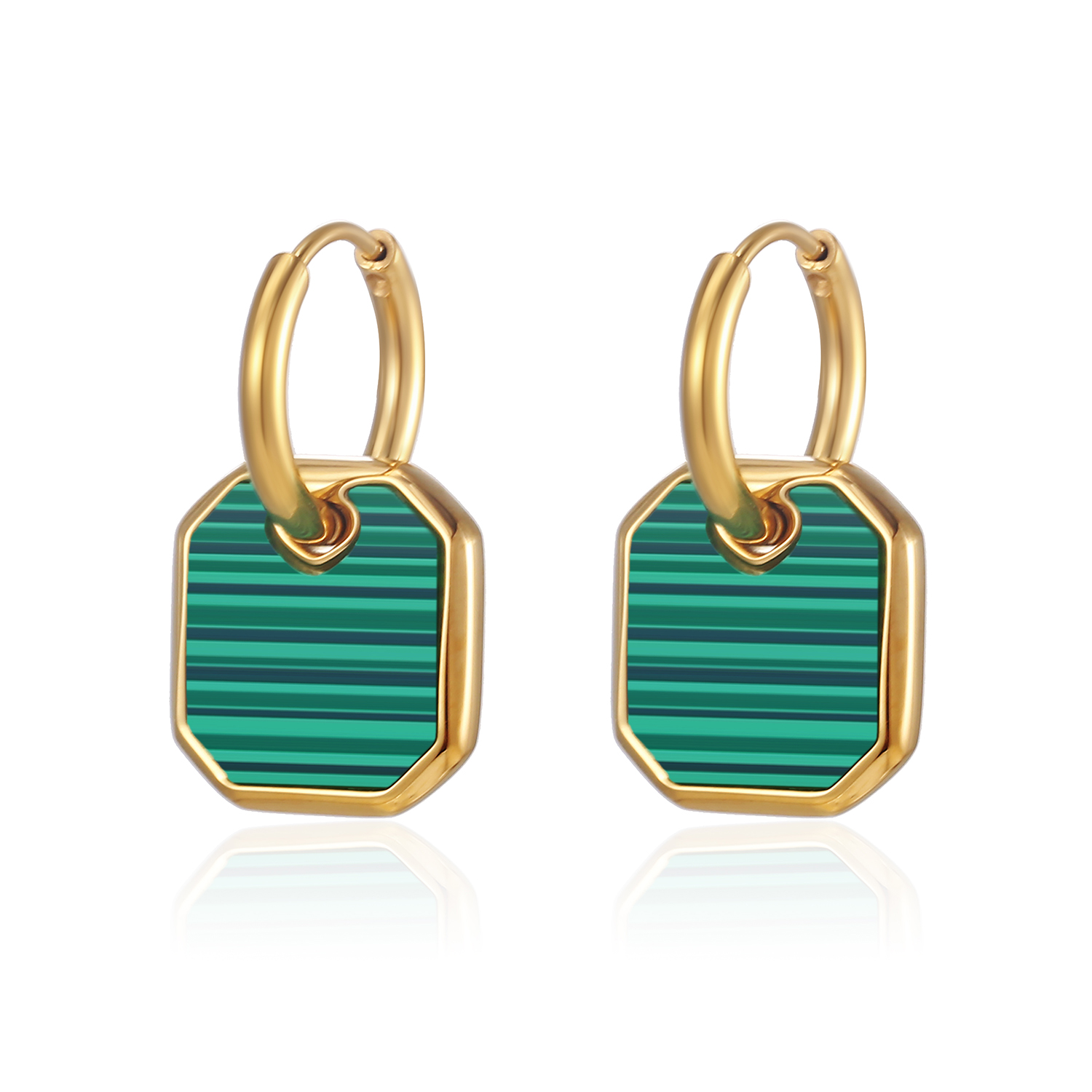 1 Pair Elegant Square Polishing Plating Inlay 304 Stainless Steel Malachite 18K Gold Plated Drop Earrings display picture 9