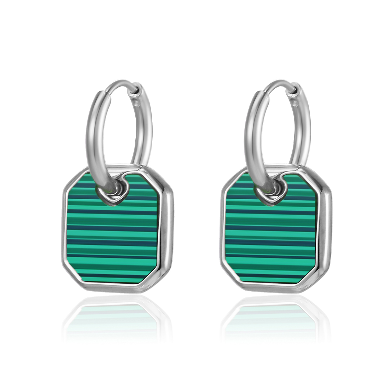 1 Pair Elegant Square Polishing Plating Inlay 304 Stainless Steel Malachite 18K Gold Plated Drop Earrings display picture 8