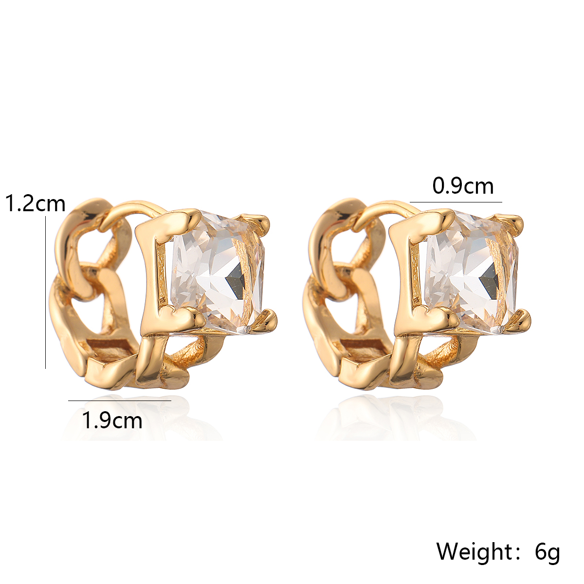 1 Paire Style Simple Géométrique Carré Placage Incruster Le Cuivre Zircon Plaqué Or 18k Boucles D'oreilles Cerceau display picture 1