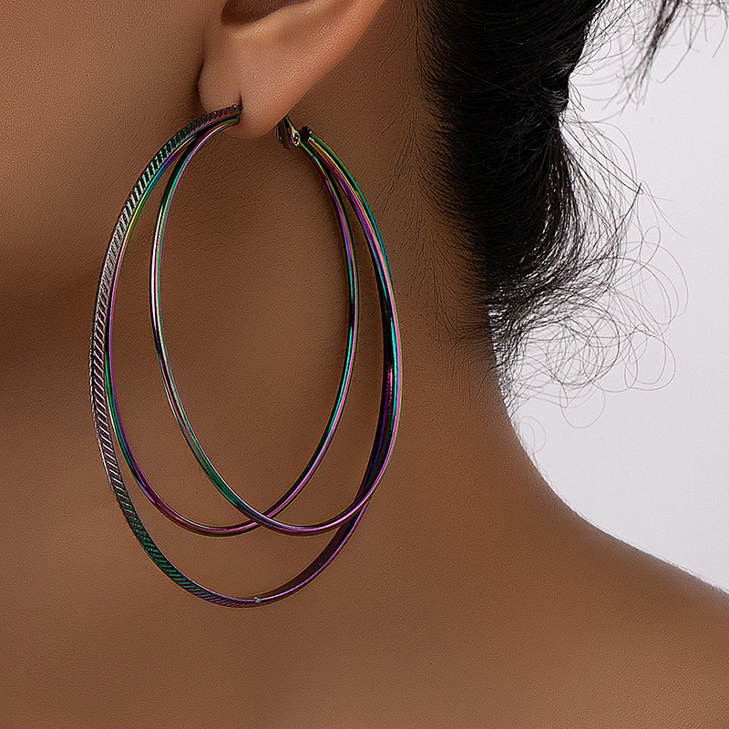 Wholesale Jewelry Elegant Color Block Alloy Ferroalloy Hoop Earrings display picture 2