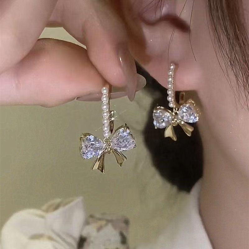 1 Pair Simple Style Classic Style Circle Square Bow Knot Alloy Rhinestones Drop Earrings Ear Hook display picture 11