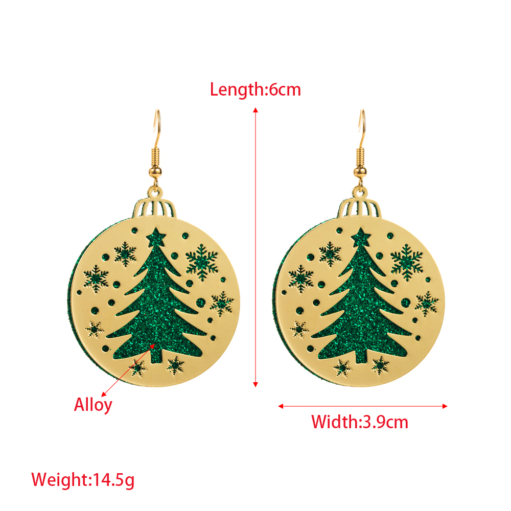 1 Pair Cute Round Christmas Tree Santa Claus Plating Carving Alloy Gold Plated Drop Earrings display picture 1