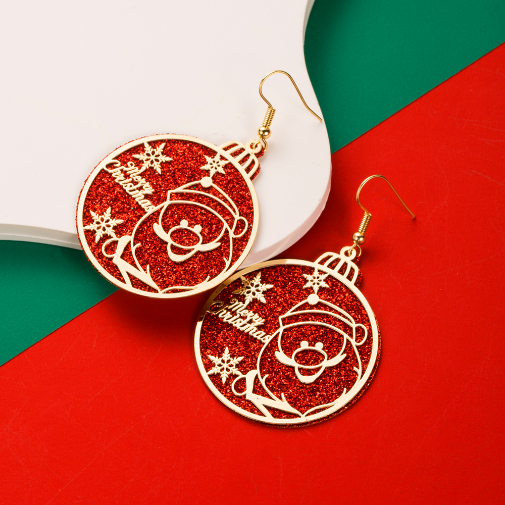 1 Pair Cute Round Christmas Tree Santa Claus Plating Carving Alloy Gold Plated Drop Earrings display picture 4