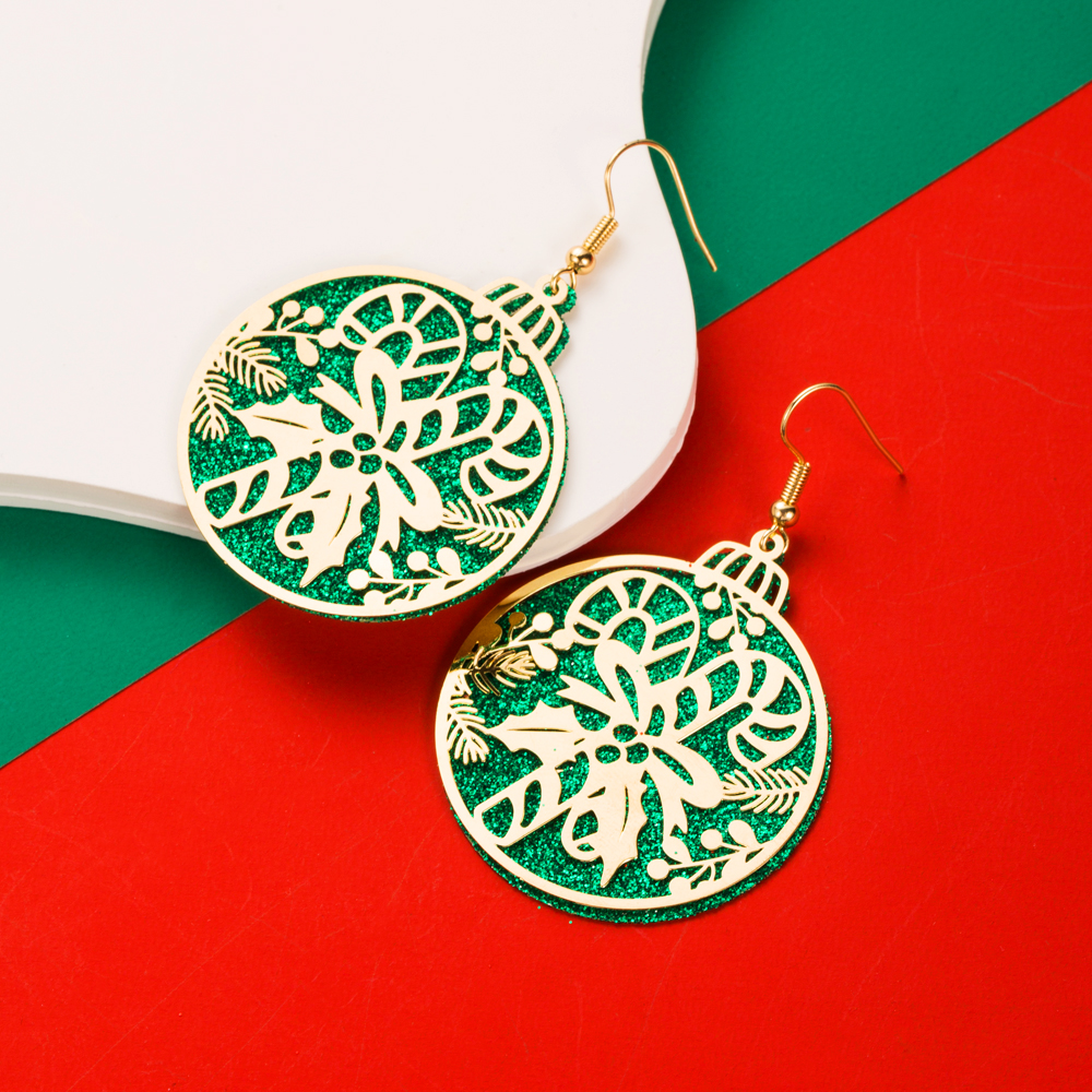 1 Pair Cute Round Christmas Tree Santa Claus Plating Carving Alloy Gold Plated Drop Earrings display picture 12