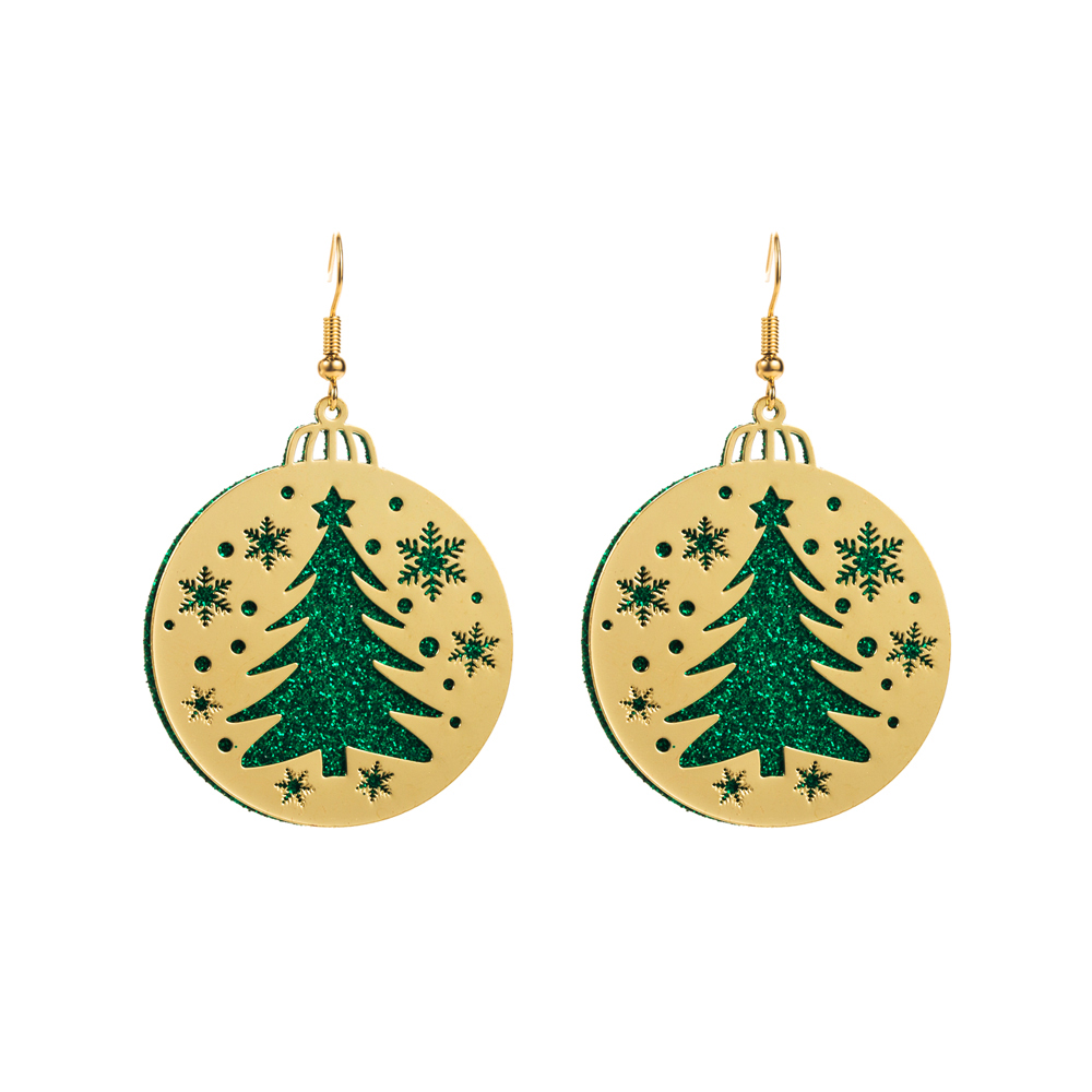 1 Pair Cute Round Christmas Tree Santa Claus Plating Carving Alloy Gold Plated Drop Earrings display picture 13