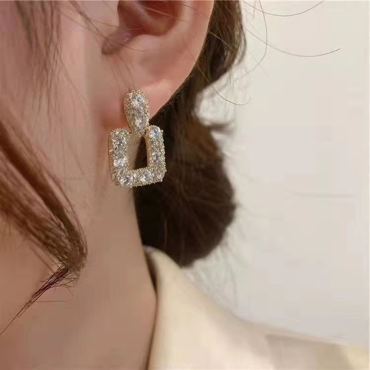 1 Pair Ig Style Simple Style Square Inlay Alloy Zircon Ear Studs display picture 3