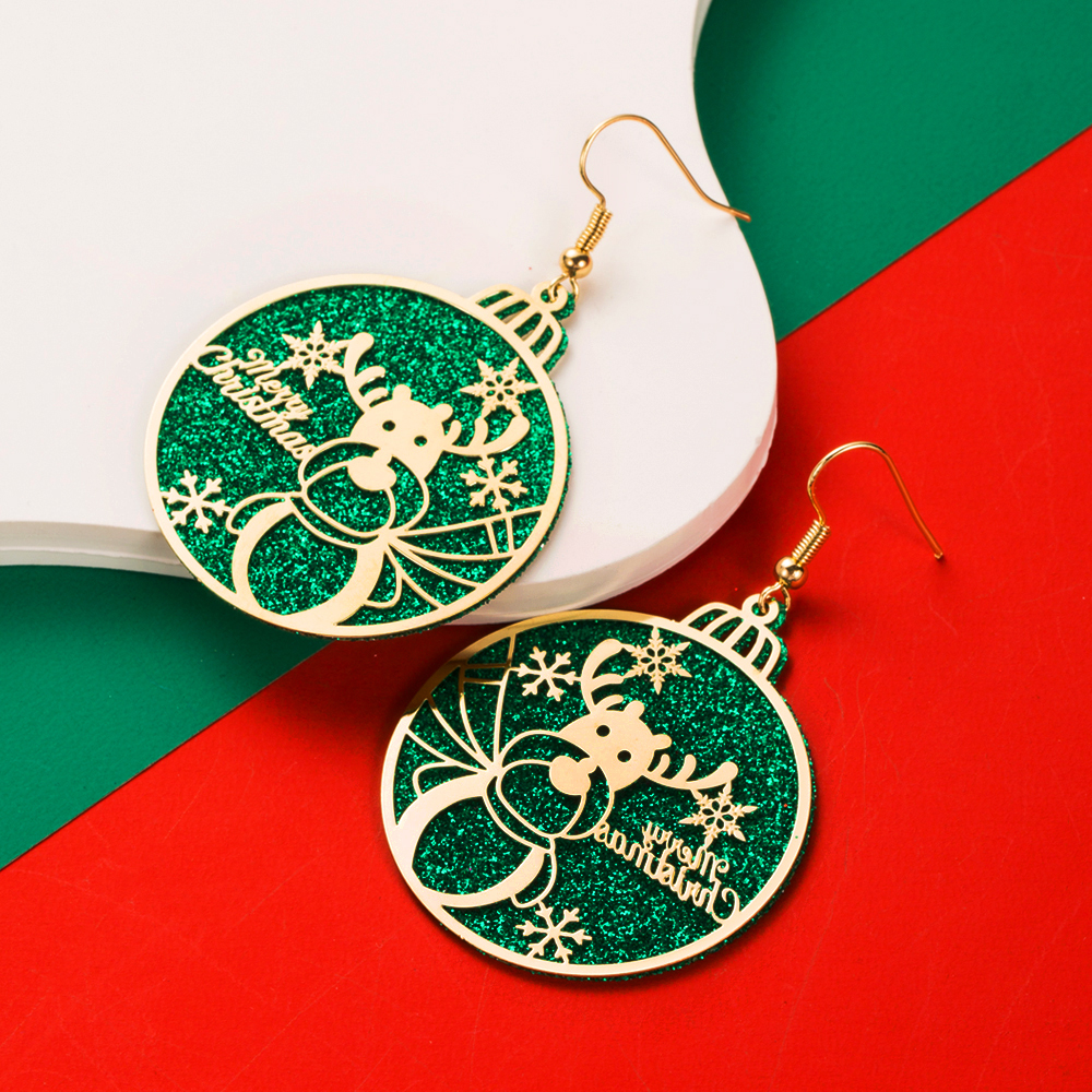 1 Pair Cute Round Christmas Tree Santa Claus Plating Carving Alloy Gold Plated Drop Earrings display picture 3