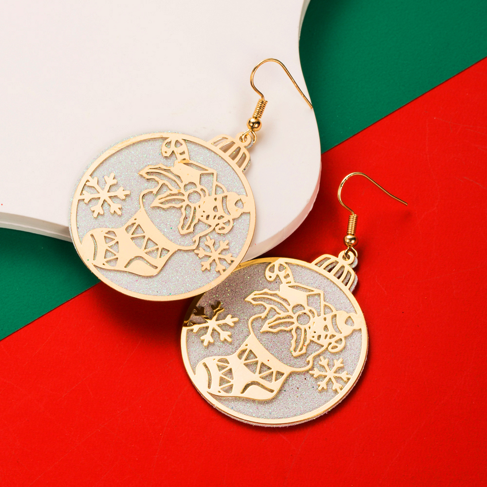 1 Pair Cute Round Christmas Tree Santa Claus Plating Carving Alloy Gold Plated Drop Earrings display picture 10