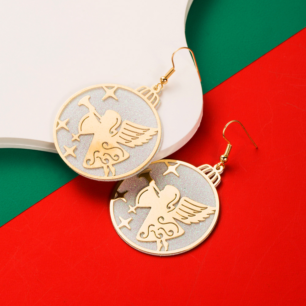 1 Pair Cute Round Christmas Tree Santa Claus Plating Carving Alloy Gold Plated Drop Earrings display picture 8