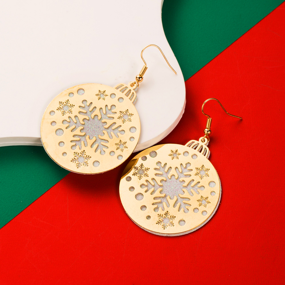1 Pair Cute Round Christmas Tree Santa Claus Plating Carving Alloy Gold Plated Drop Earrings display picture 5