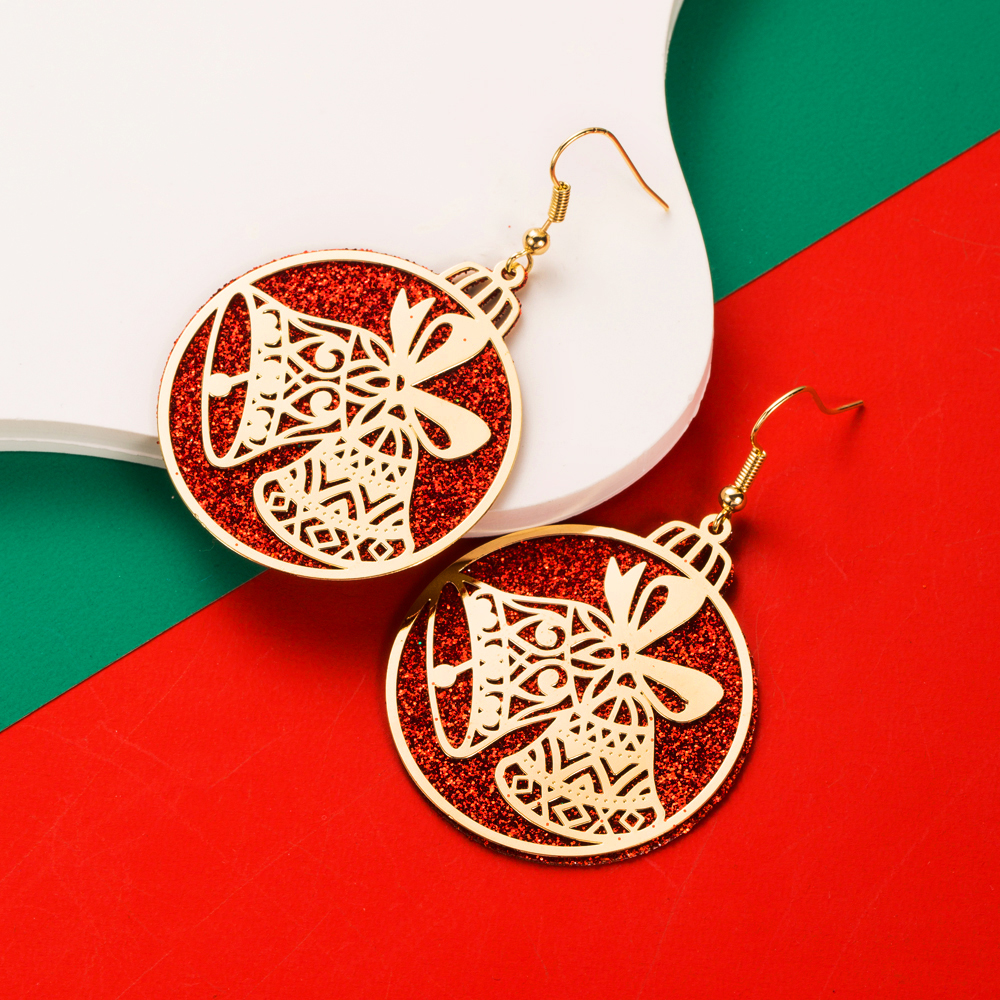 1 Pair Cute Round Christmas Tree Santa Claus Plating Carving Alloy Gold Plated Drop Earrings display picture 7